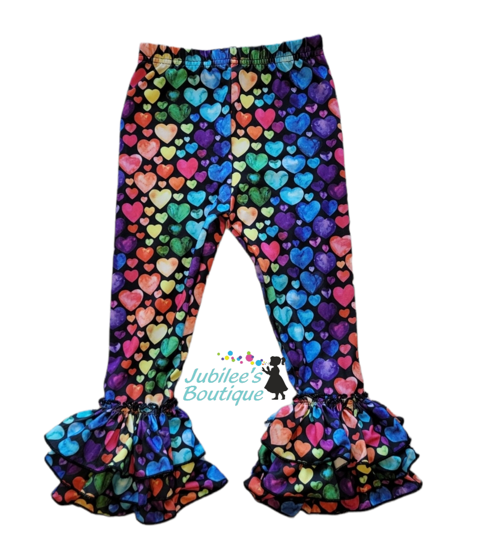 Rainbow Heart 3 Tiered Ruffle Pants